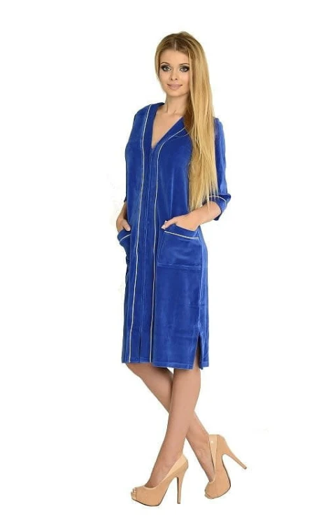 Szlafrok De Lafense 974 Zamek Welur M-3XL damski