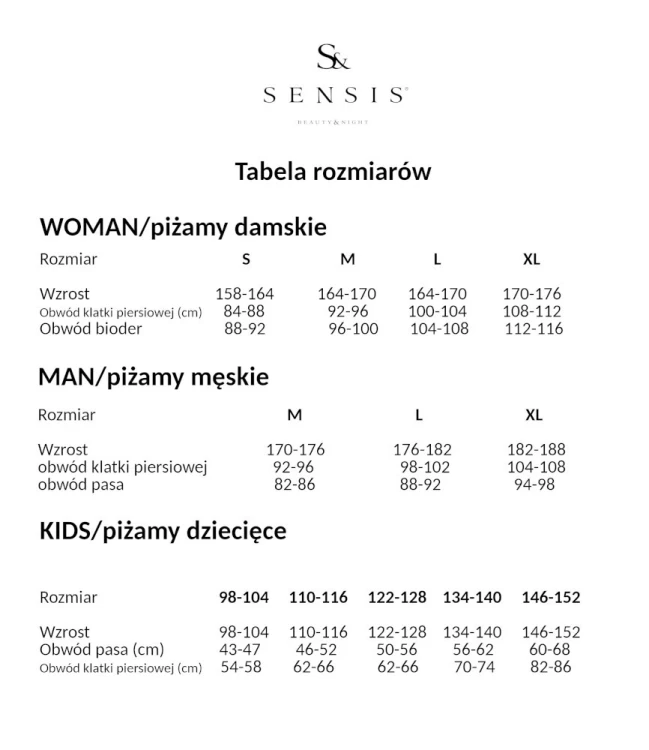 Piżama Sensis Skye kr/r S-XL