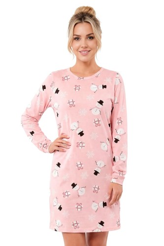 Koszula Nocna Damska Donna Snowman S-XL - Długi Rękaw, Wzór Bałwanki  - Przód