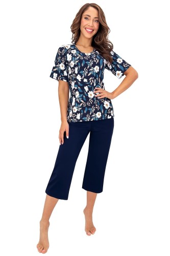 Piżama Damska Donna Irene 3/4 (S-2XL) - Krótki Rękaw, Wzór Kwiaty